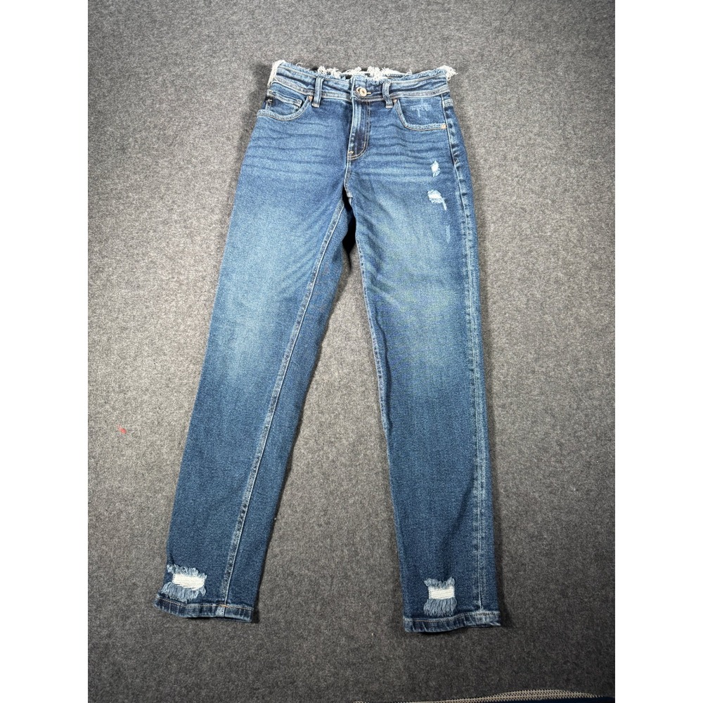 KanCan Maurices Womens High Rise Skinny Jeans‎ Blue Distressed Frayed Waist 24